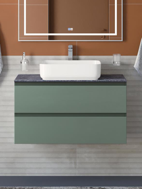 

Тумба с раковиной BelBagno Kraft 90 подвесная, матовая еловая, столешница kep-90-grn, раковина BB1304