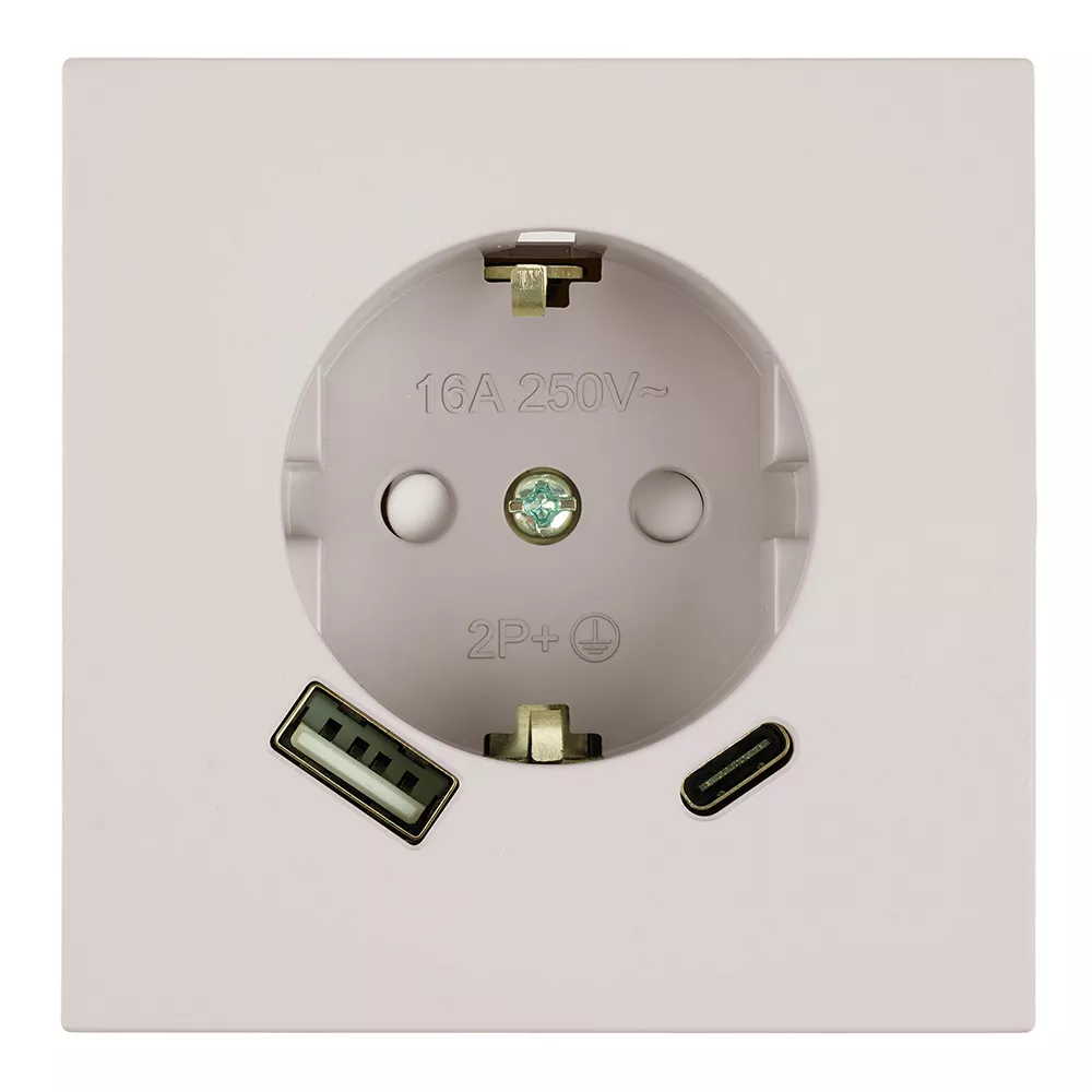 

Розетка 1-местная 16А + USB + Type C (механизм) Stekker 250В 20W Мия RST16-3119-08 50482