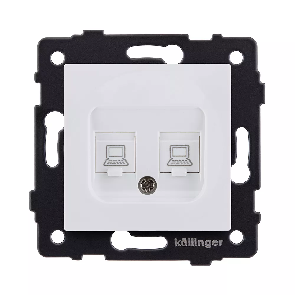 Розетка двойная Ethernet RJ45 Cat.6, белый матовый Kollinger REA-019WM для Aspekt, Eleganz, Reflex