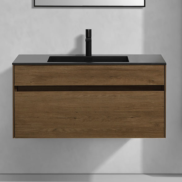 

Тумба с раковиной Vincea Chiara 100, дуб табак, с черной раковиной
