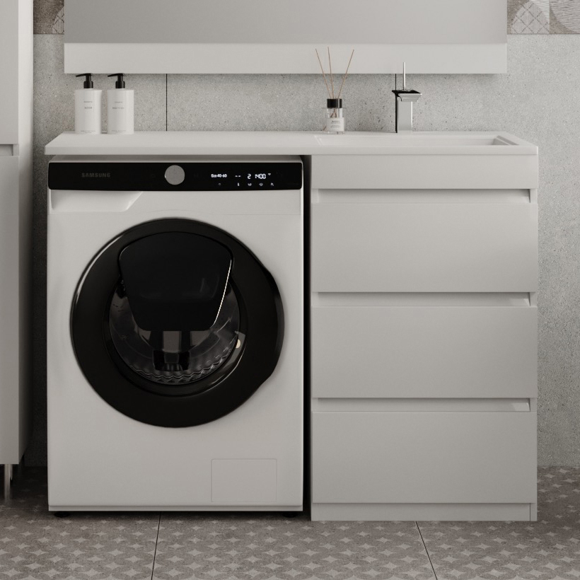 

Тумба с раковиной Style Line Даллас 110 Люкс Plus R напольная, белая, 3 ящика