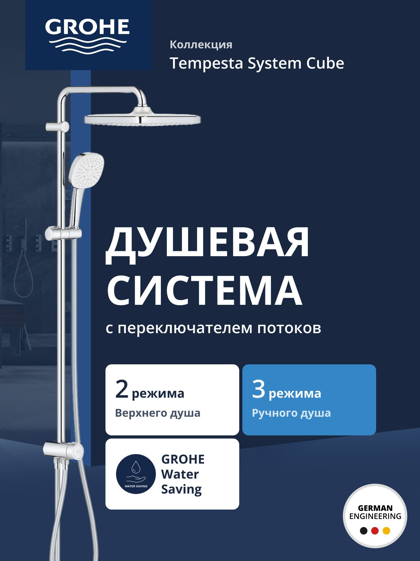Душевая стойка Grohe Tempesta Cube 250 Cube 26694001 хром 25729₽