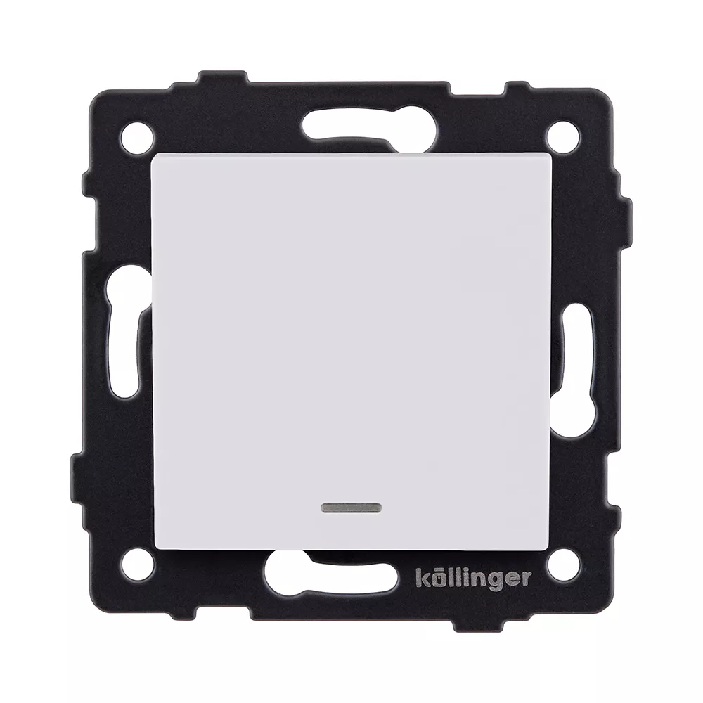 Выключатель 1-клавишный проходной 10А/250В с LED подсветкой, белый матовый Kollinger REA-S-004WM для Aspekt, Eleganz, Reflex