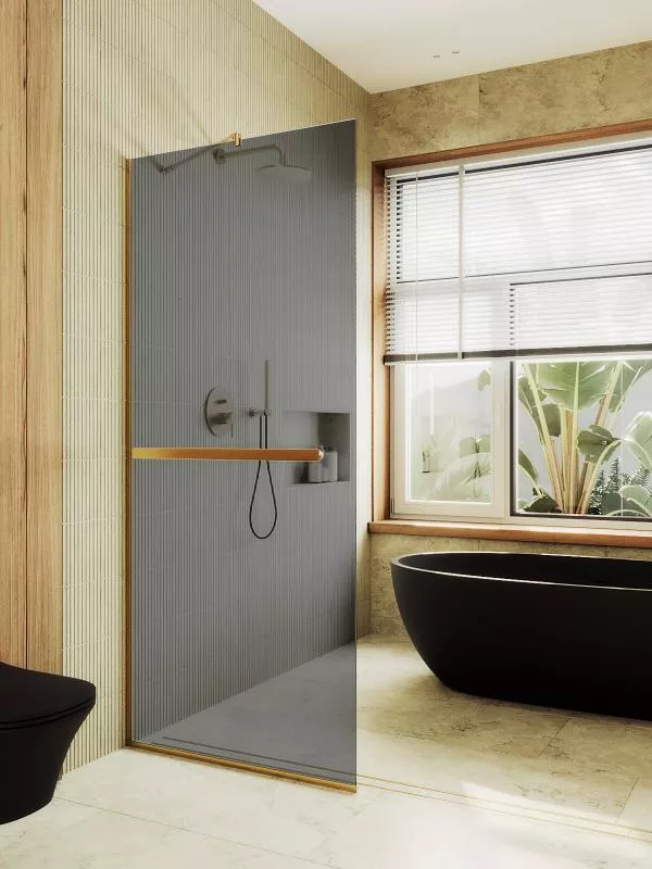 

Душевая перегородка Maybahglass MGD-729-3у 79 см, профиль золото, стекло графит
