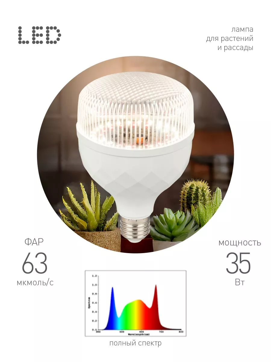 

Светодиодная фитолампа для растений Эра ФИТО-35W-PFR-E27-GR Б0064576