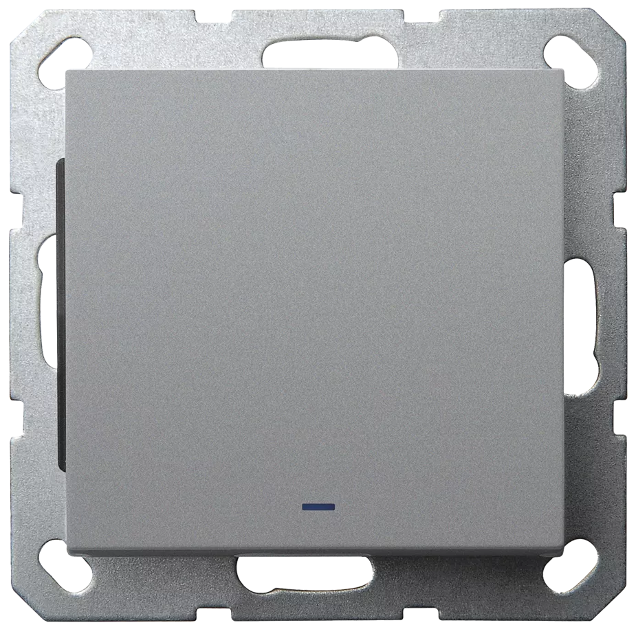 

Выключатель со светодиодом Jasmart проходной одноклавишный в комплекте с накладкой 10A 250V цвет алюминий G3012NS