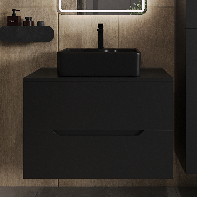 

Тумба с раковиной Orange Line 80 подвесная, 2 ящика, матовая черная с раковиной B01-475mb