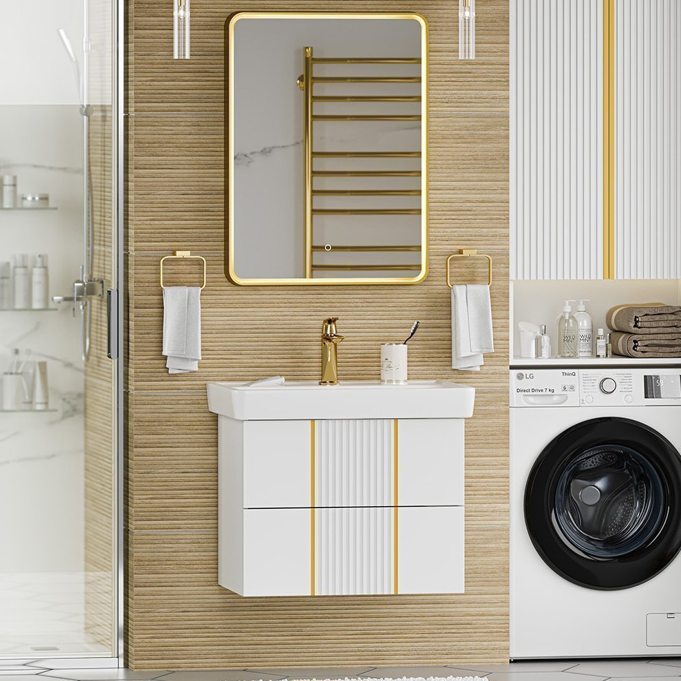 Мебель для ванной комнаты Brevita Vega 70 подвесная белая золото 32728₽