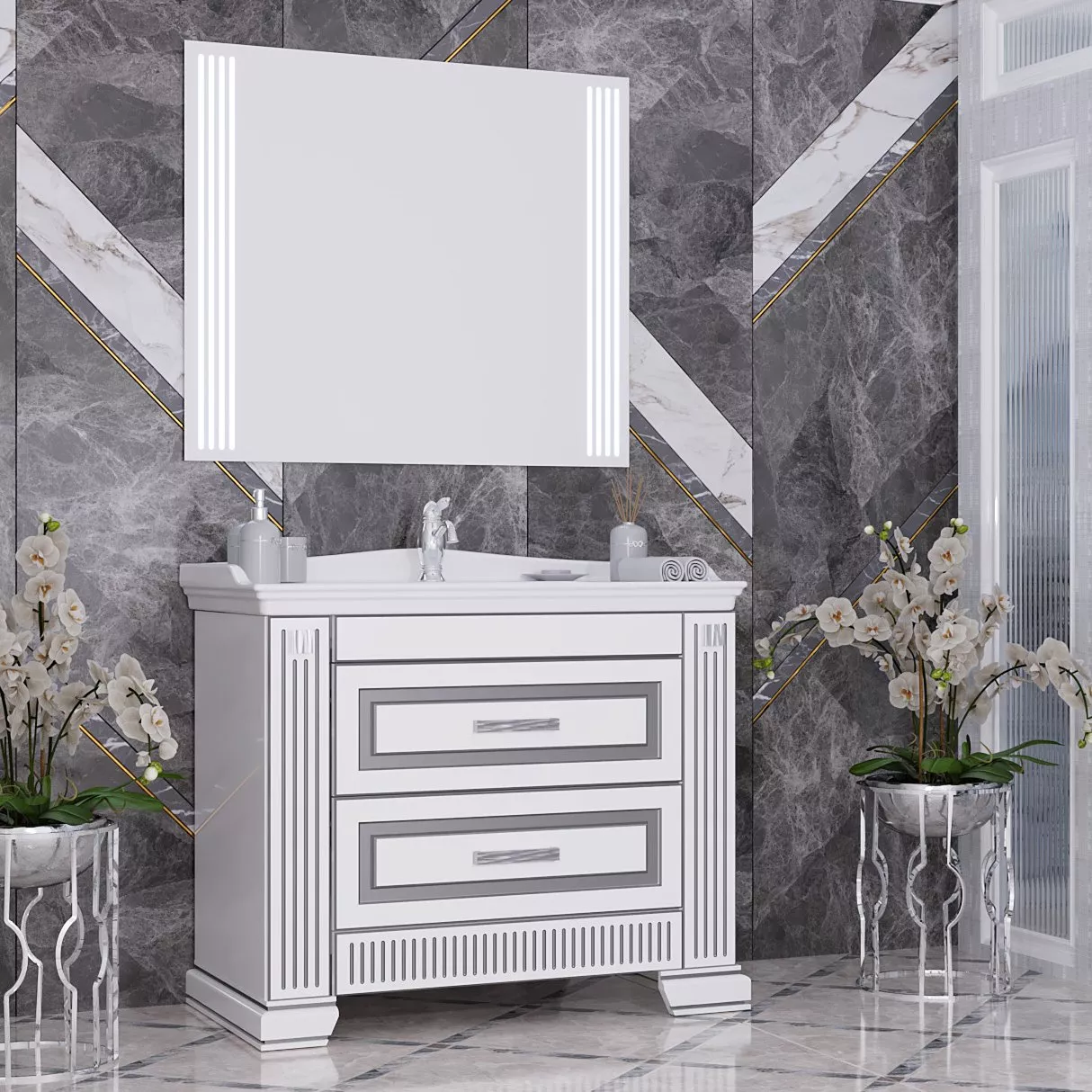 Мебель для ванной Opadiris Оникс 100 серебряная патина, цвет белый - фото 1