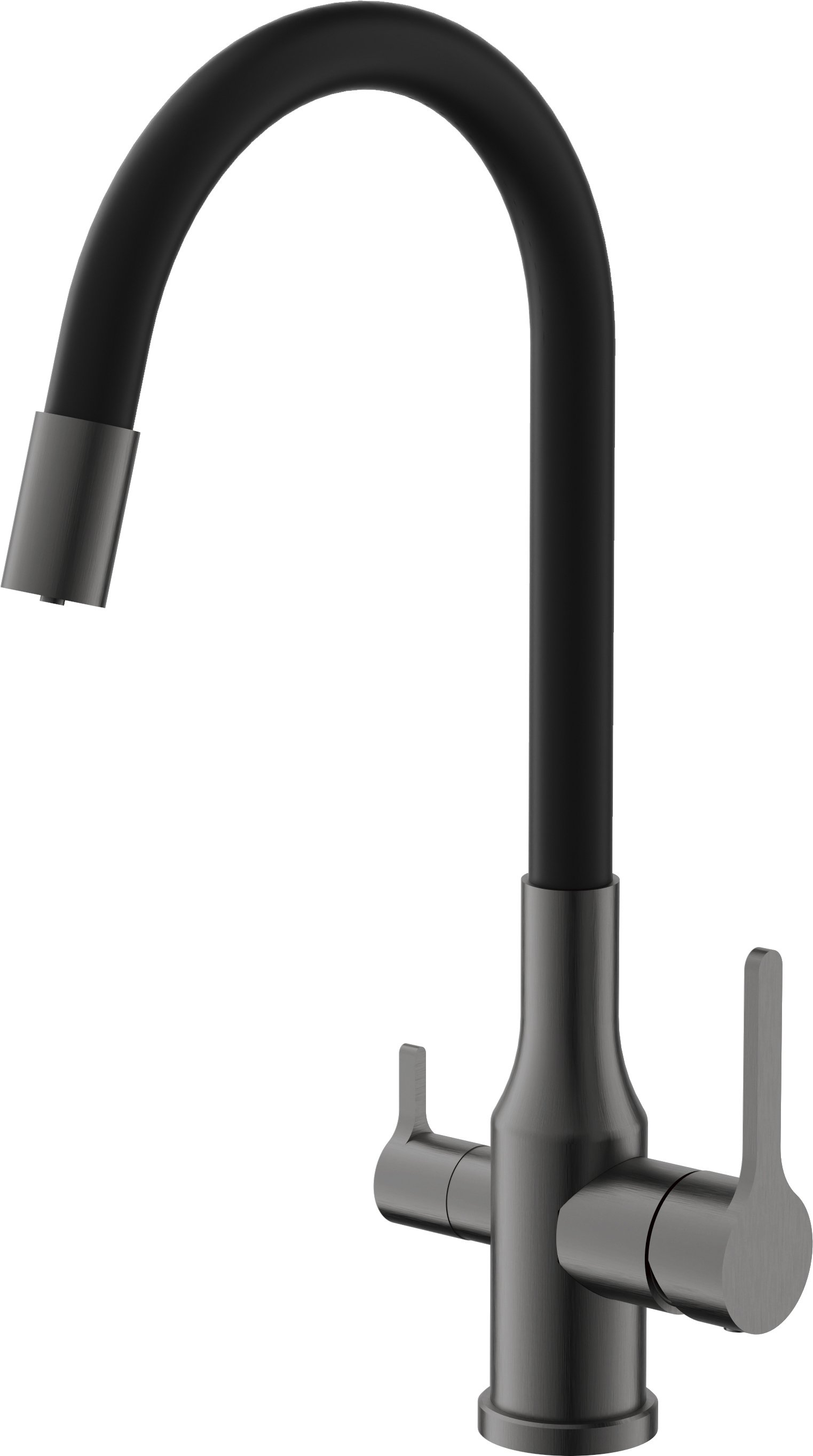 

Смеситель для кухни BELZ B814 B76814-3 с гибким изливом, оружейная сталь, черный