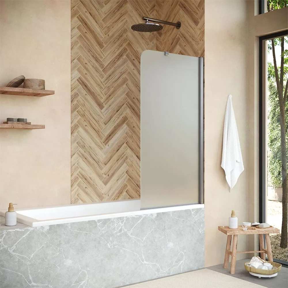 

Шторка на ванну Vegas Glass EV ST Novo 76 11 10 правая, профиль оружейная сталь, стекло сатин