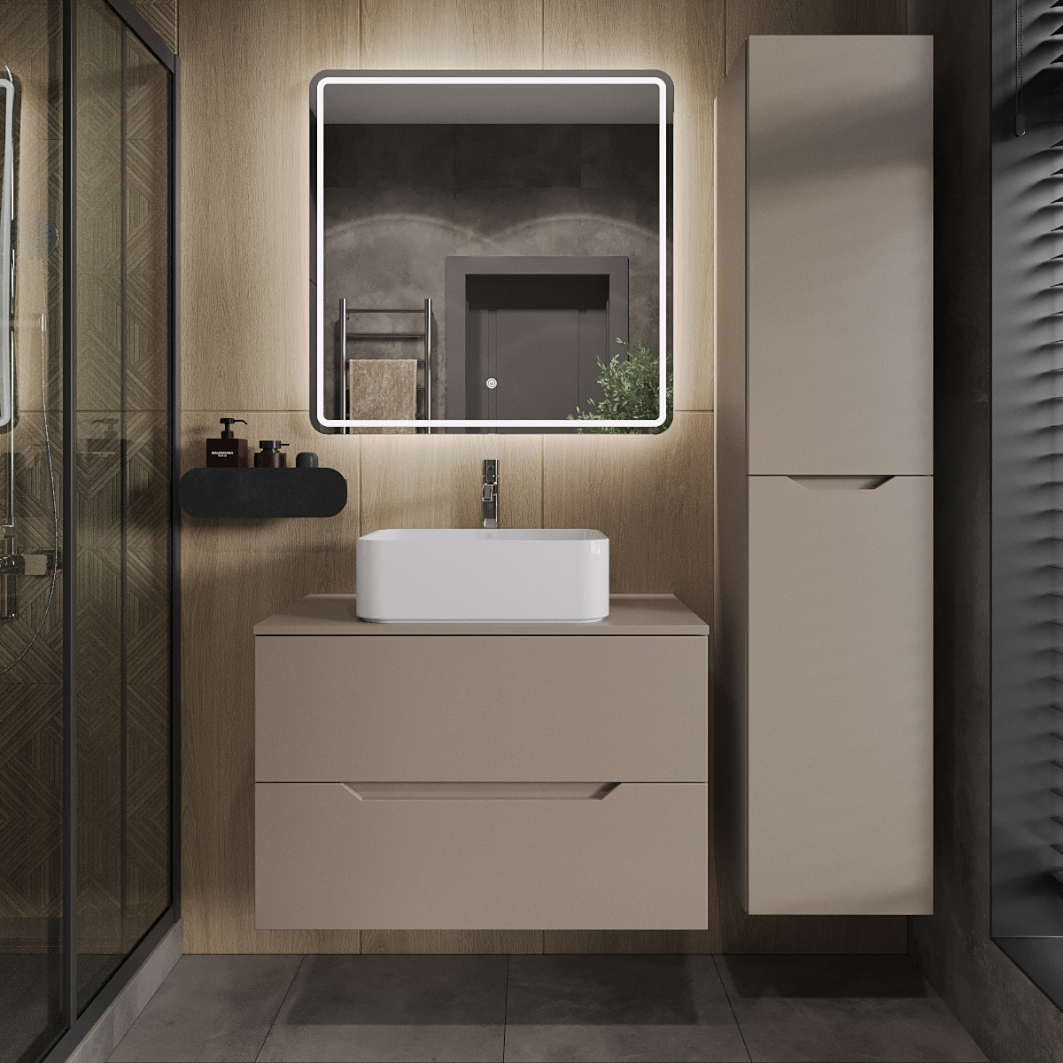 

Мебель для ванной комнаты Orange Line 80 подвесная, 2 ящика, матовый латте с раковиной B02-460W