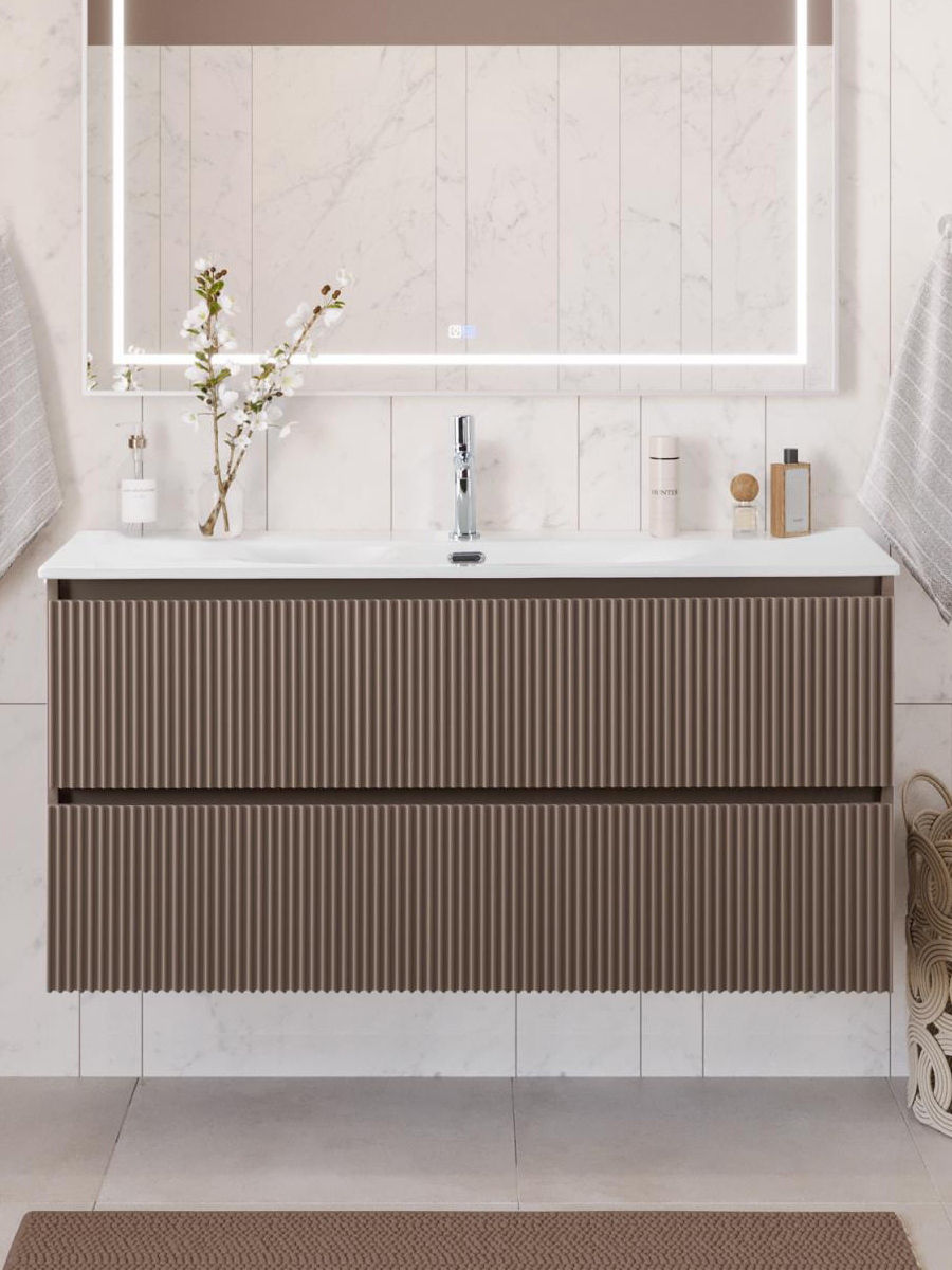 

Тумба под раковину без столешницы BelBagno Uno 120 подвесная, 2 ящика, матовая бежевая