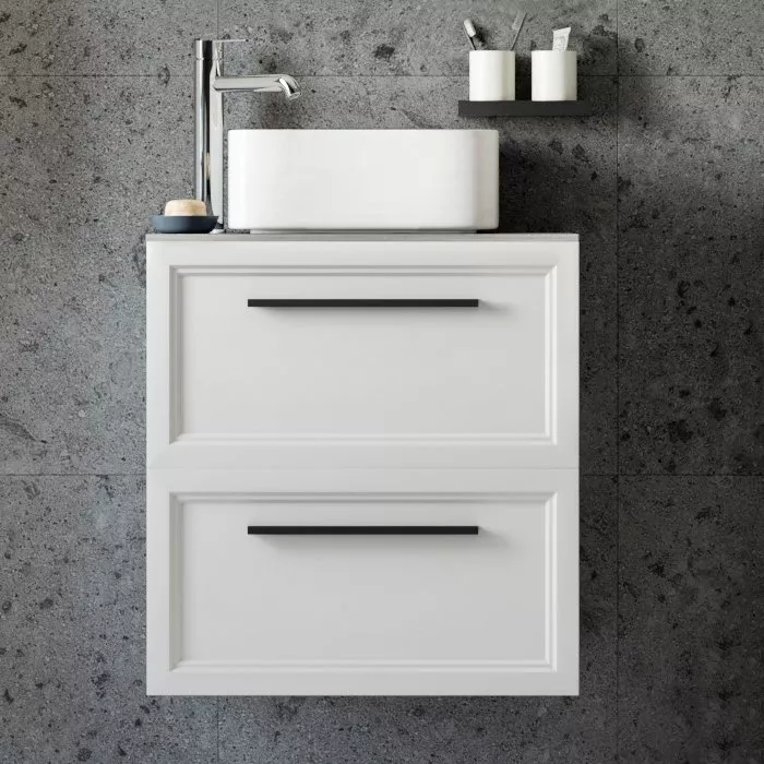 

Тумба с раковиной STWORKI Эстерсунд 60 белая матовая, монте тиберио с отверстием под смеситель в столешнице