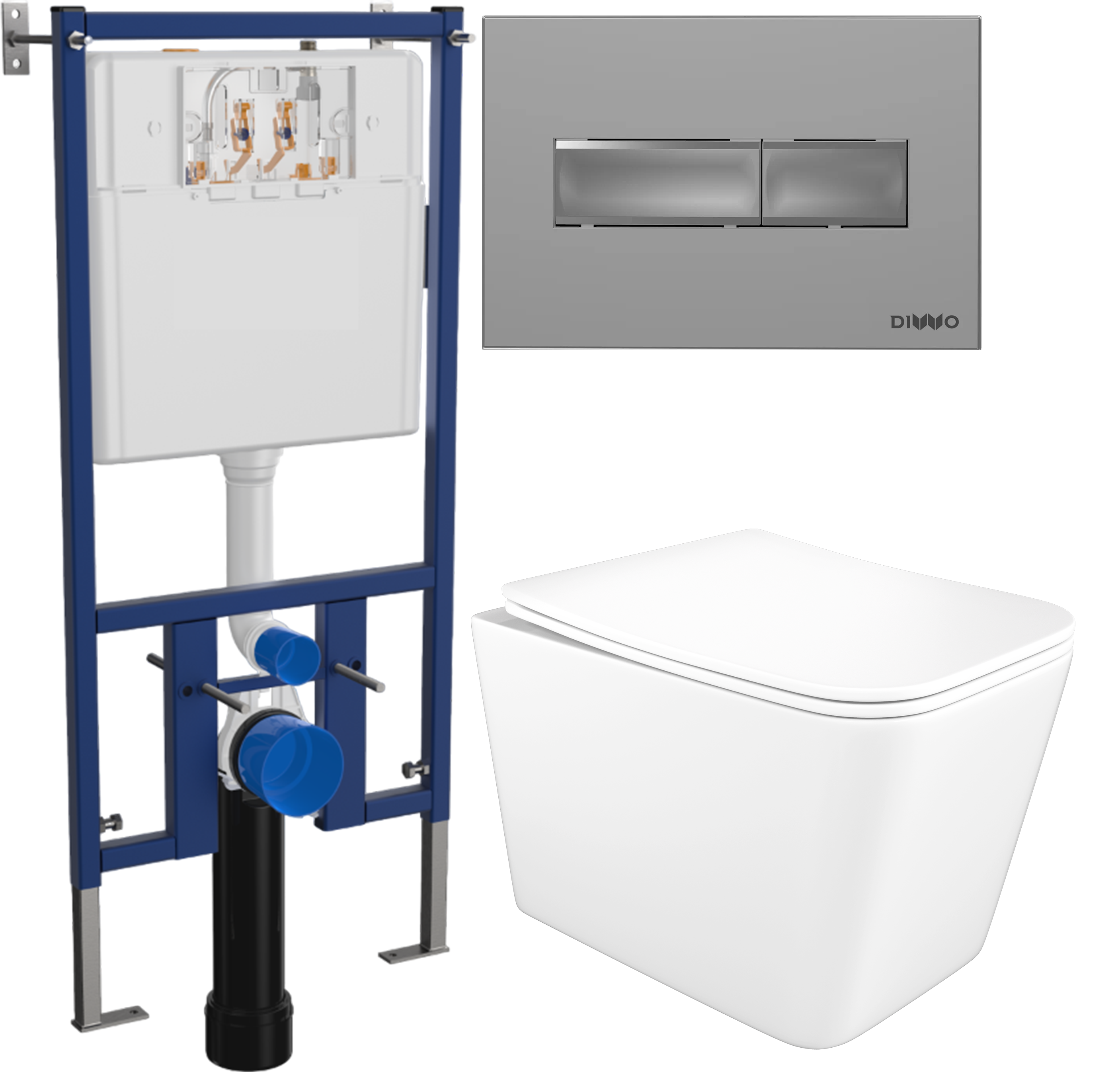 Комплект 3 в 1 Унитаз подвесной STWORKI Молде S23401WH безободковый с микролифтом антивсплеск Инсталляция DIWO 4501 Кнопка 7321 цвет матовый хром 19704₽