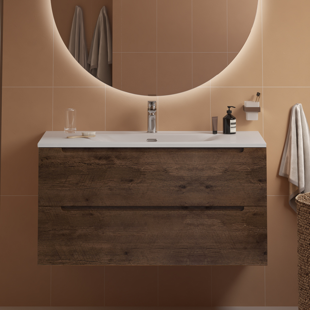 

Тумба с раковиной BelBagno Etna 100 rovere moro, раковина BB-8099-100