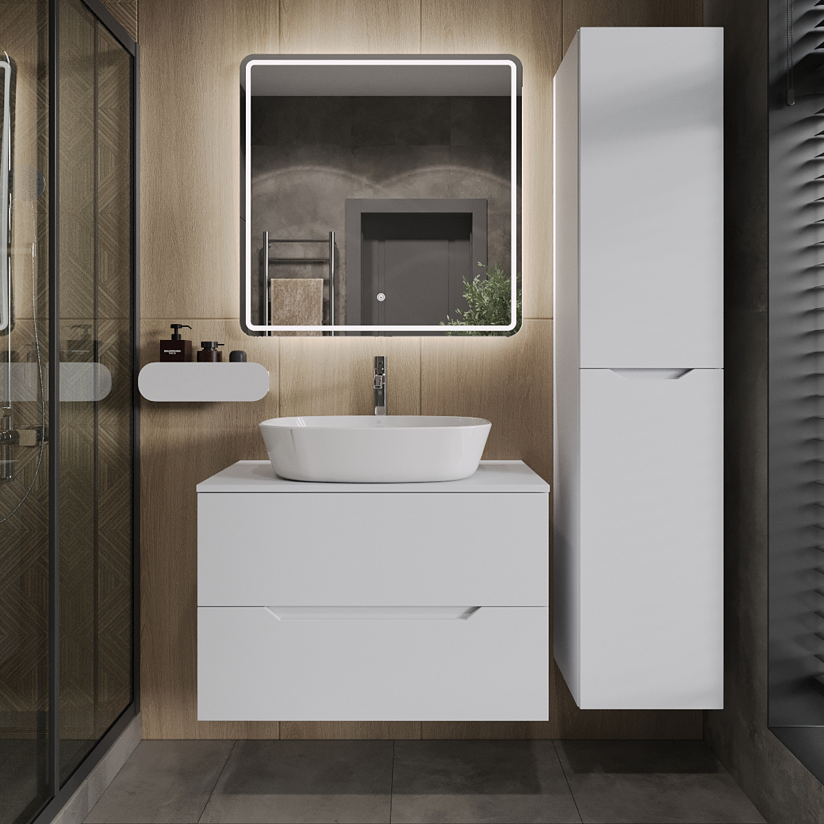 

Мебель для ванной комнаты Orange Line 80 подвесная, 2 ящика, матовая белая с раковиной B08-500W