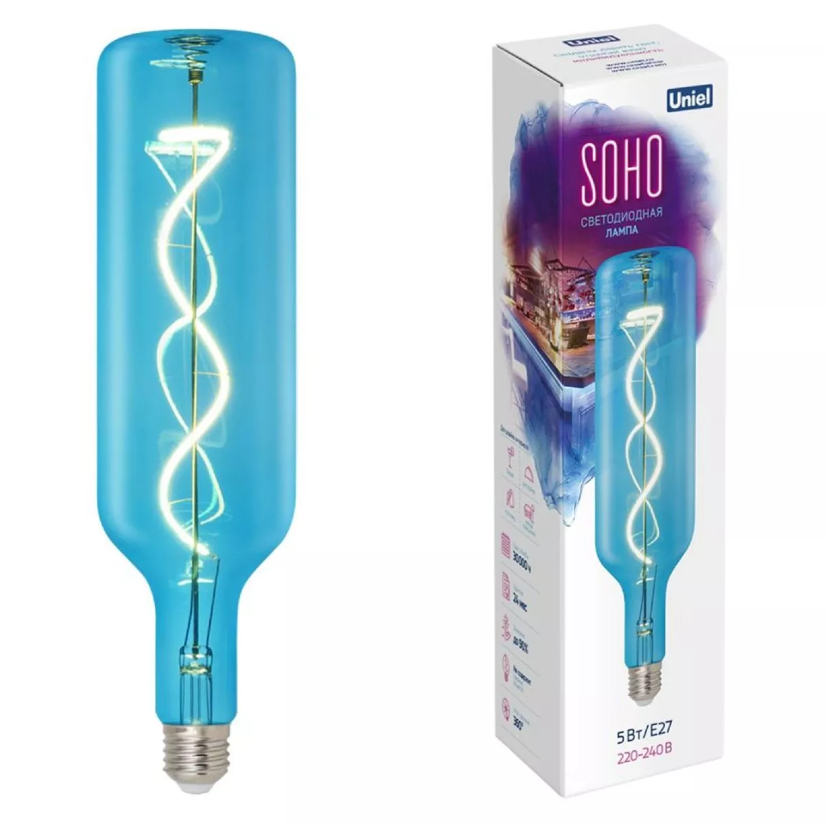 

Лампа светодиодная Uniel LED-SF21-5W/SOHO/E27/CW BLUE GLS77BL UL-00007628