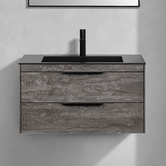 

Тумба с раковиной Vincea Chiara 2D 80, 2 ящика, камень, с черной раковиной