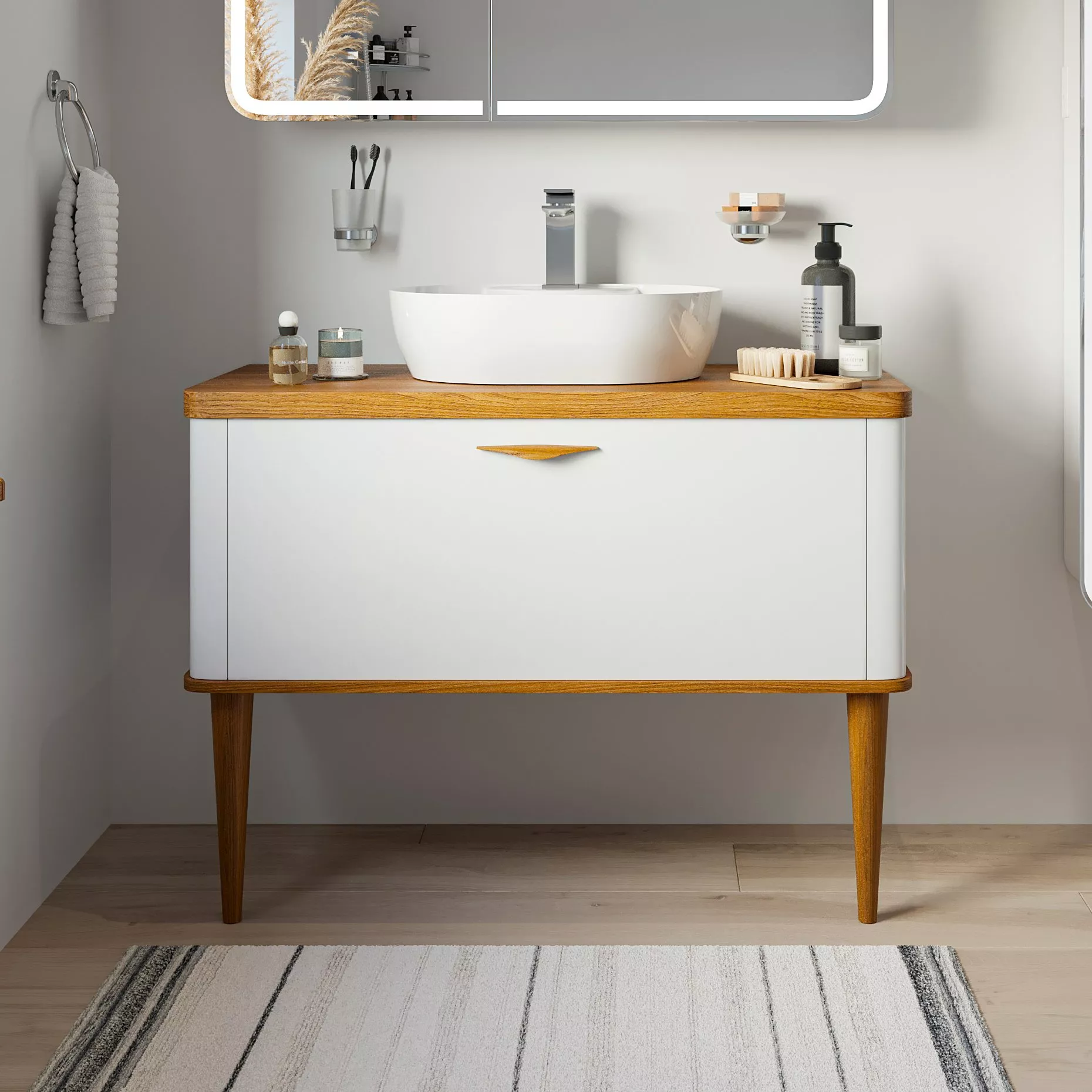 

Тумба с раковиной VOQ Maestro 100 ultra white&natural walnut