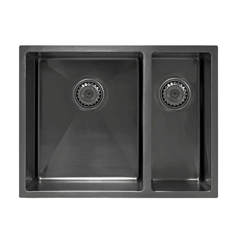 Мойка Seaman Eco Marino SME-575DL-GL (Gun Light, PVD, satin), стандартная комплектация - Светлая оружейная сталь, доп. чаша слева