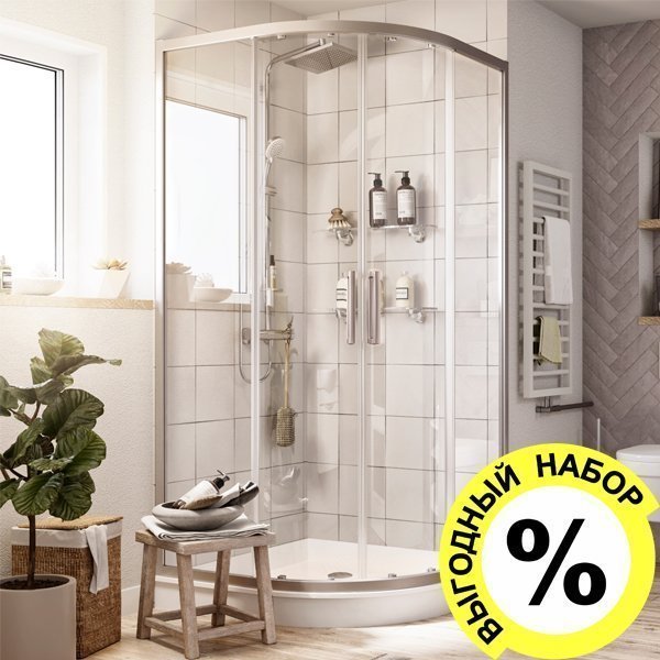 

Комплект Душевой уголок STWORKI Хельсинки DE018RL8080200 80x80 см профиль хром матовый + Душевая стойка Lemark Tropic LM7002C