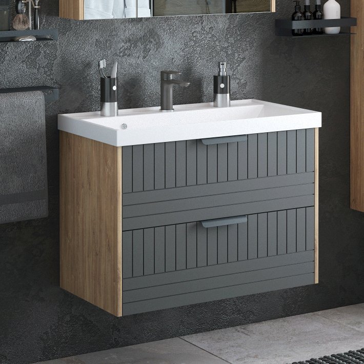 

Тумба под раковину без столешницы Corozo Инди 80 подвесная, дуб канзас, графит