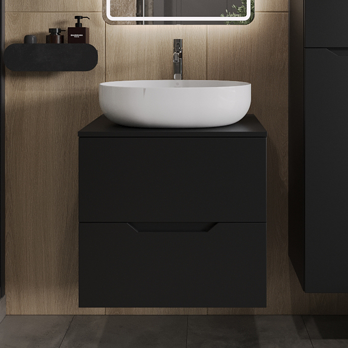 

Тумба с раковиной Orange Line 60 подвесная, 2 ящика, матовая черная с раковиной B05-520W