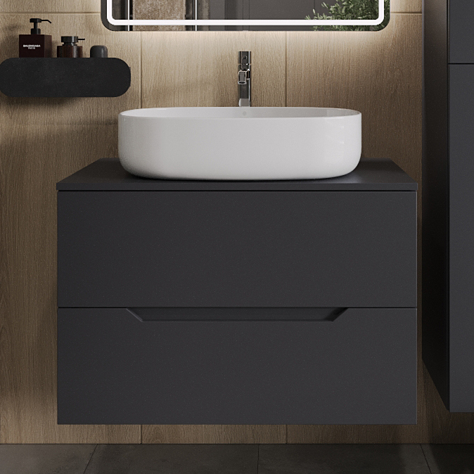 

Тумба с раковиной Orange Line 80 подвесная, 2 ящика, матовый графит с раковиной B04-600W