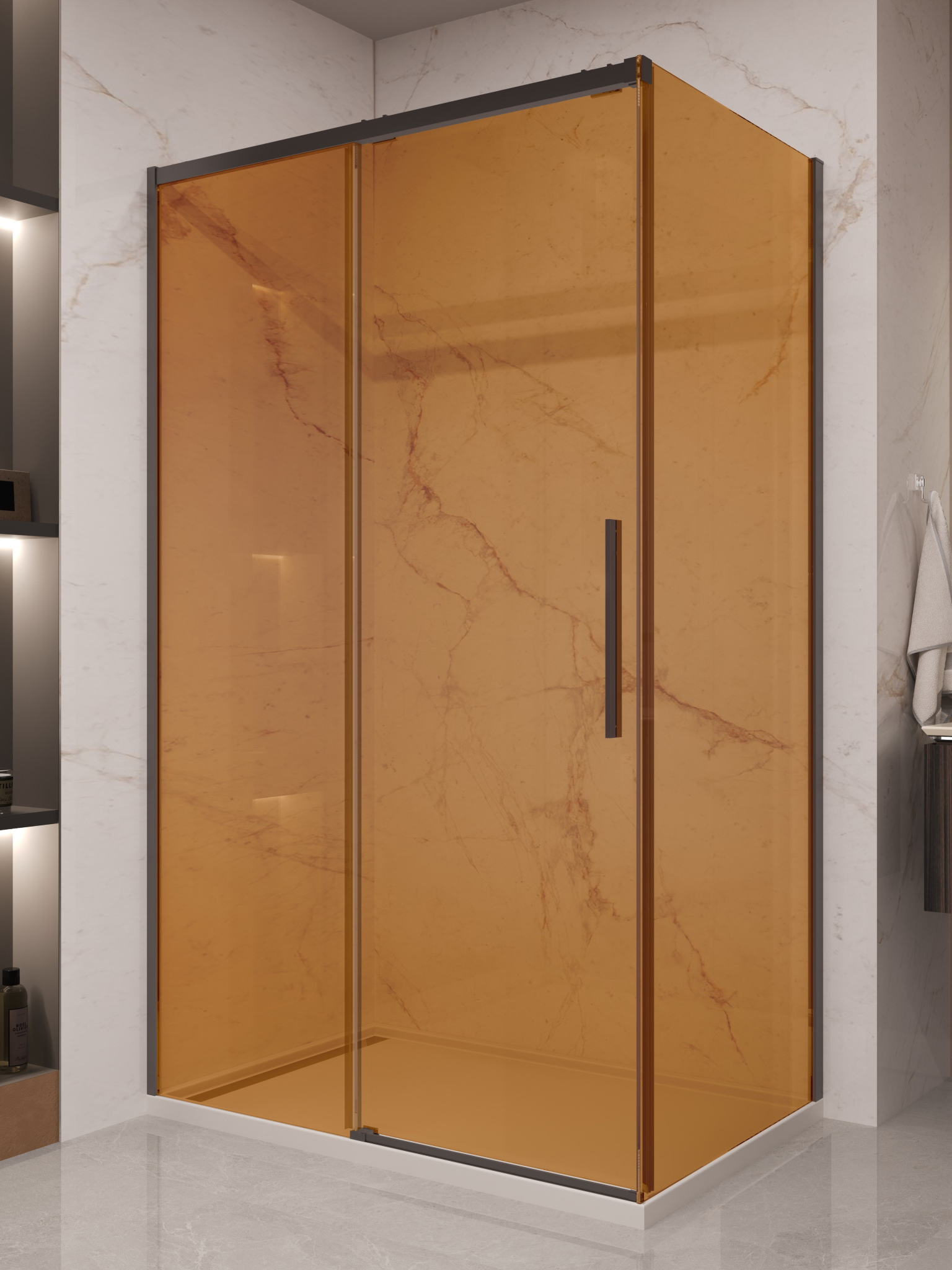 

Душевой уголок Vincea Stella VSR-1ST9012GSB 120x90 см, профиль матовый черный, стекло янтарь