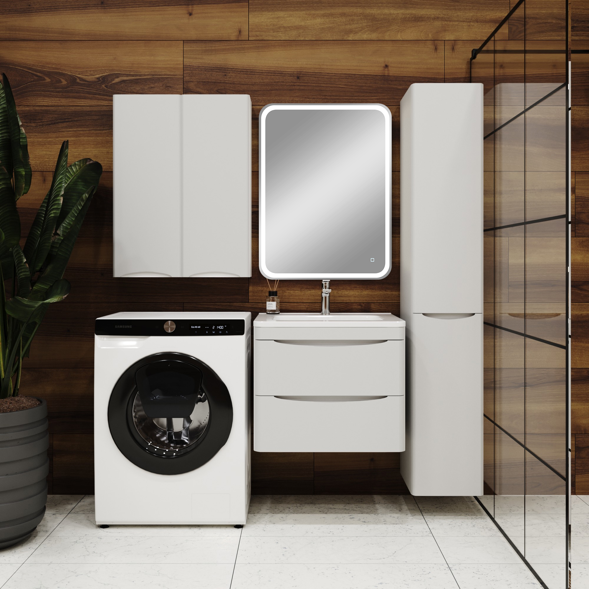 

Мебель для ванной комнаты Style Line Бергамо Мини 60 Люкс Plus подвесная, антискрейтч белая, зеркало DIWO Коломна