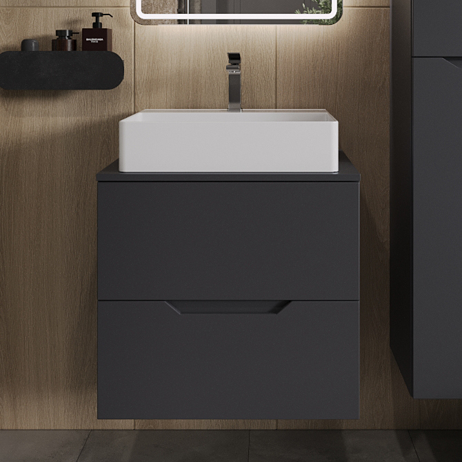 

Тумба с раковиной Orange Line 60 подвесная, 2 ящика, матовый графит с раковиной B04-500W