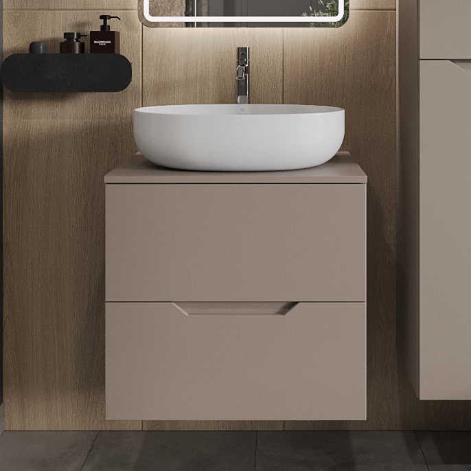 

Тумба с раковиной Orange Line 60 подвесная, 2 ящика, матовый латте с раковиной B05-520W