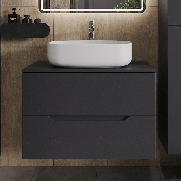 

Тумба с раковиной Orange Line 80 подвесная, 2 ящика, матовый графит с раковиной B07-540W