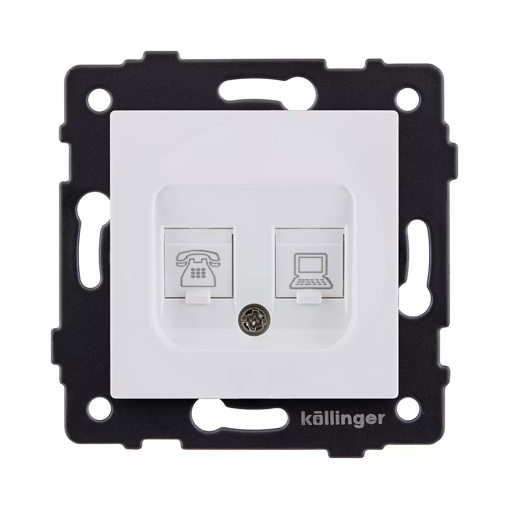 Розетка двойная RJ11 + RJ45 Cat.6, белый матовый Kollinger REA-011WM для Aspekt, Eleganz, Reflex