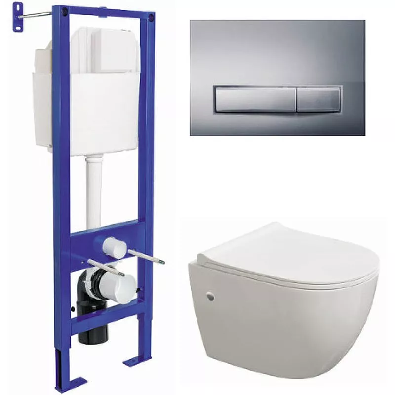 

Комплект унитаза с инсталляцией Berges Atom с сиденьем микролифт и клавишей смыва хром глянцевый