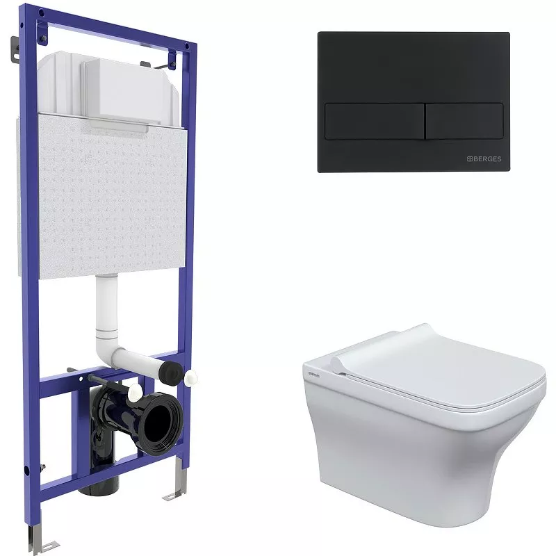 

Комплект унитаза с инсталляцией Berges Novum с сиденьем микролифт и черной клавишей смыва