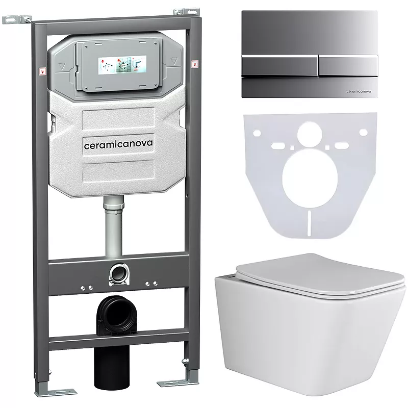 

Комплект Унитаз подвесной Ceramicanova Metric CN3007 безободковый, с микролифтом + Инсталляция Envision CN1002M + Кнопка Flat, матовый хром