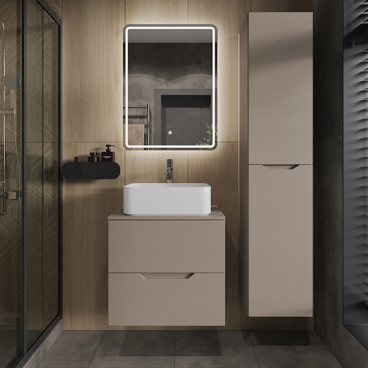 

Мебель для ванной комнаты Orange Line 60 подвесная, 2 ящика, матовый латте с раковиной B02-460W