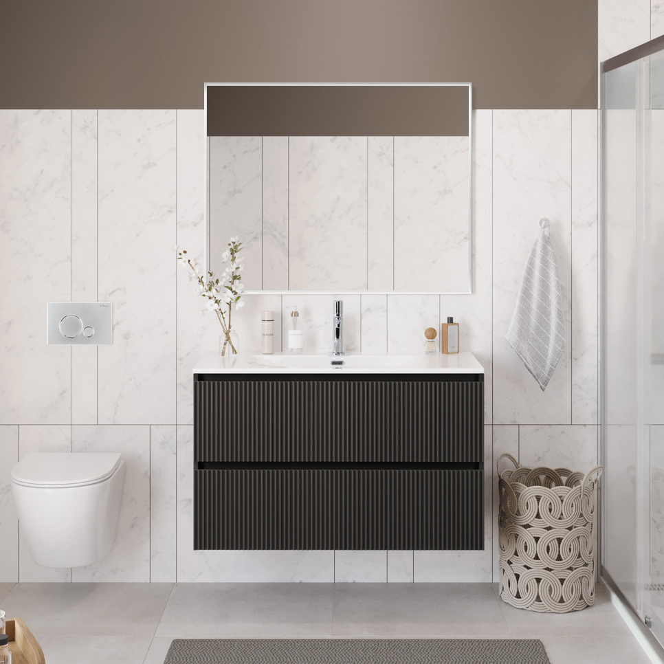 

Мебель для ванной комнаты BelBagno Uno 100 подвесная, 2 ящика, матовая темно-серая