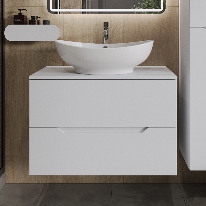 

Тумба с раковиной Orange Line 80 подвесная, 2 ящика, матовая белая с раковиной B08-585w