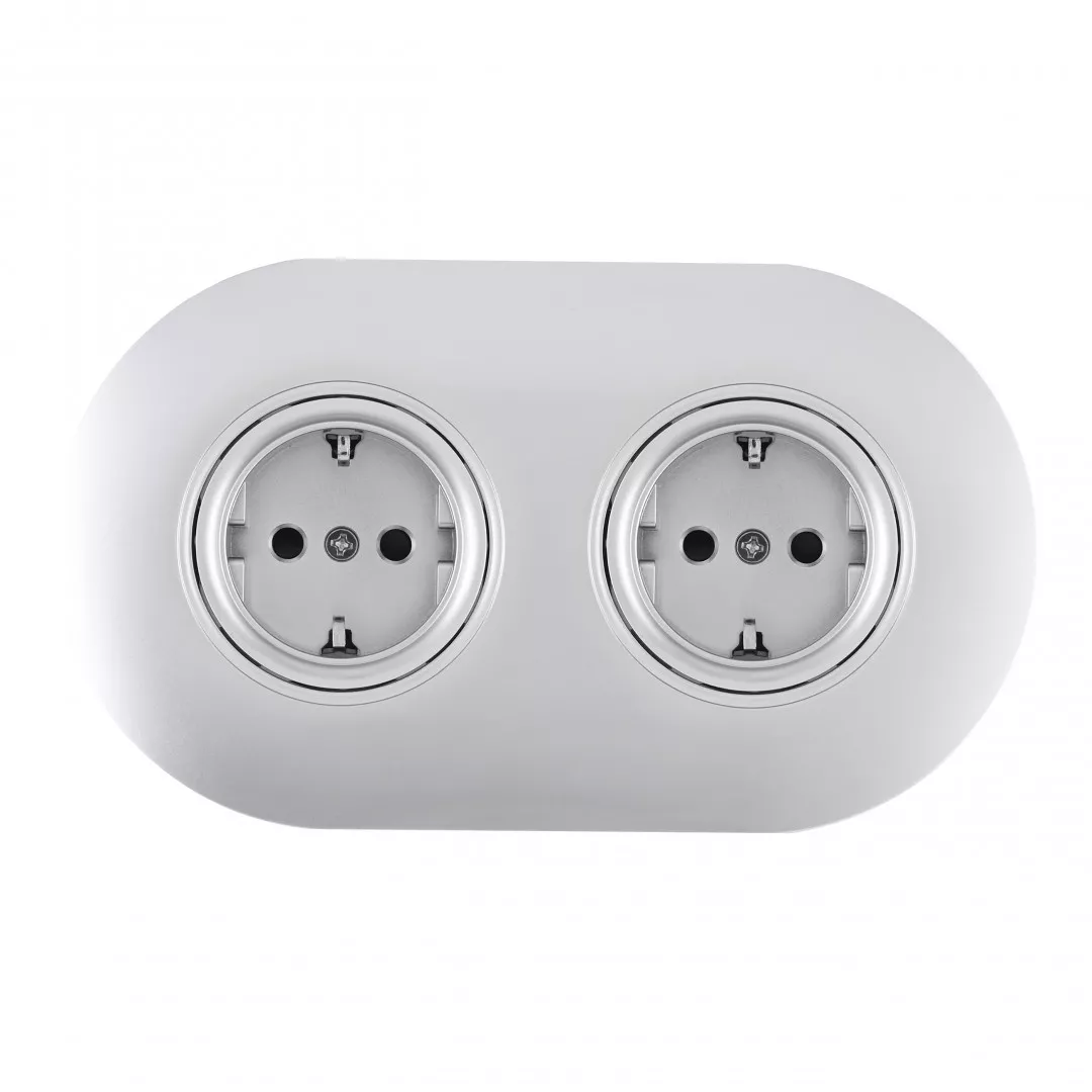 

Круглая розетка двойная (двухпостовая) с/з и шторками Arte Milano SET08-2-40-1x2 silver