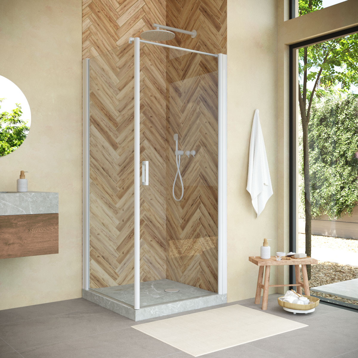 

Душевой уголок Vegas Glass EP-Fis Novo 90*100 01 01 R профиль белый, стекло прозрачное