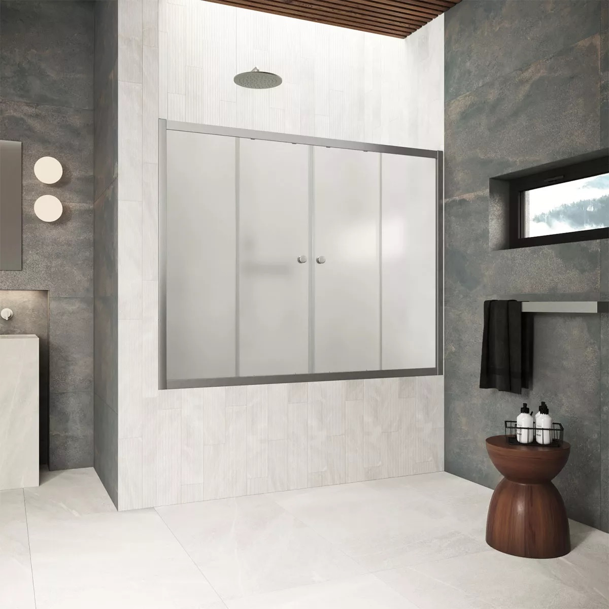 

Шторка на ванну Vegas Glass Z2V Protec 195 11 10 профиль оружейная сталь, стекло сатин