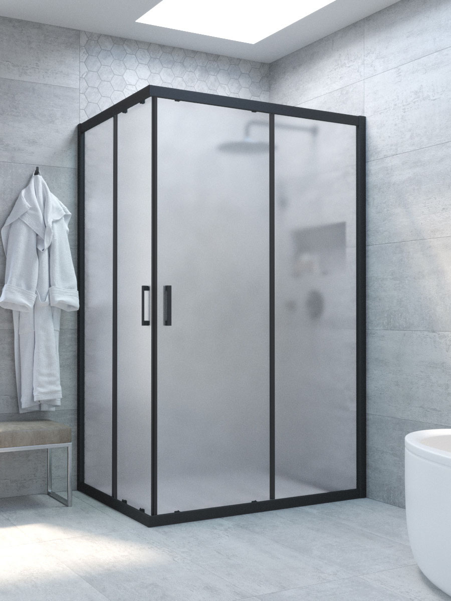 

Душевой уголок Vegas Glass ZA-F Novo h2000 100*80 02М 01 профиль матовый черный, стекло сатин