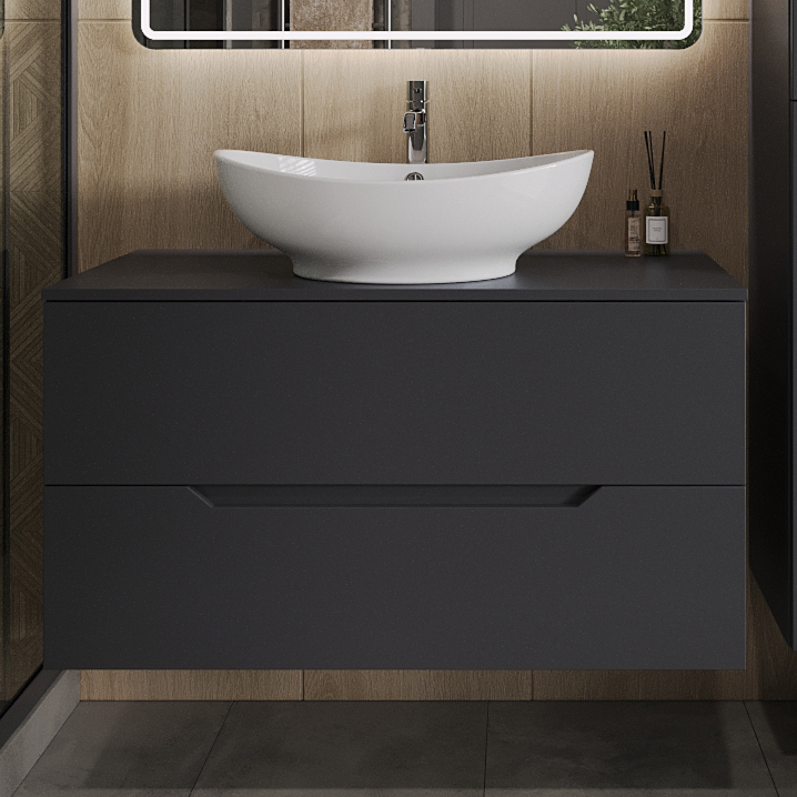 Тумба с раковиной Orange Line 100 подвесная 2 ящика матовый графит с раковиной B08-585w 40030₽