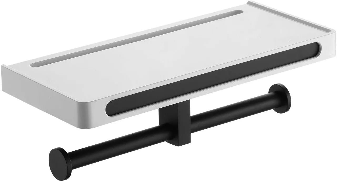 

Держатель туалетной бумаги Rush Edge ED77143B black двойной с полкой для телефона, Черный;белый