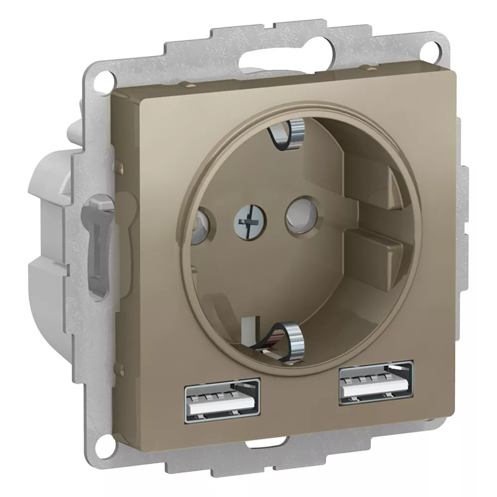 

Розетка Systeme Electric AtlasDesign Шампань A+A, 5В/2,4А, 2х5В/1,2А SO + USB ATN000530