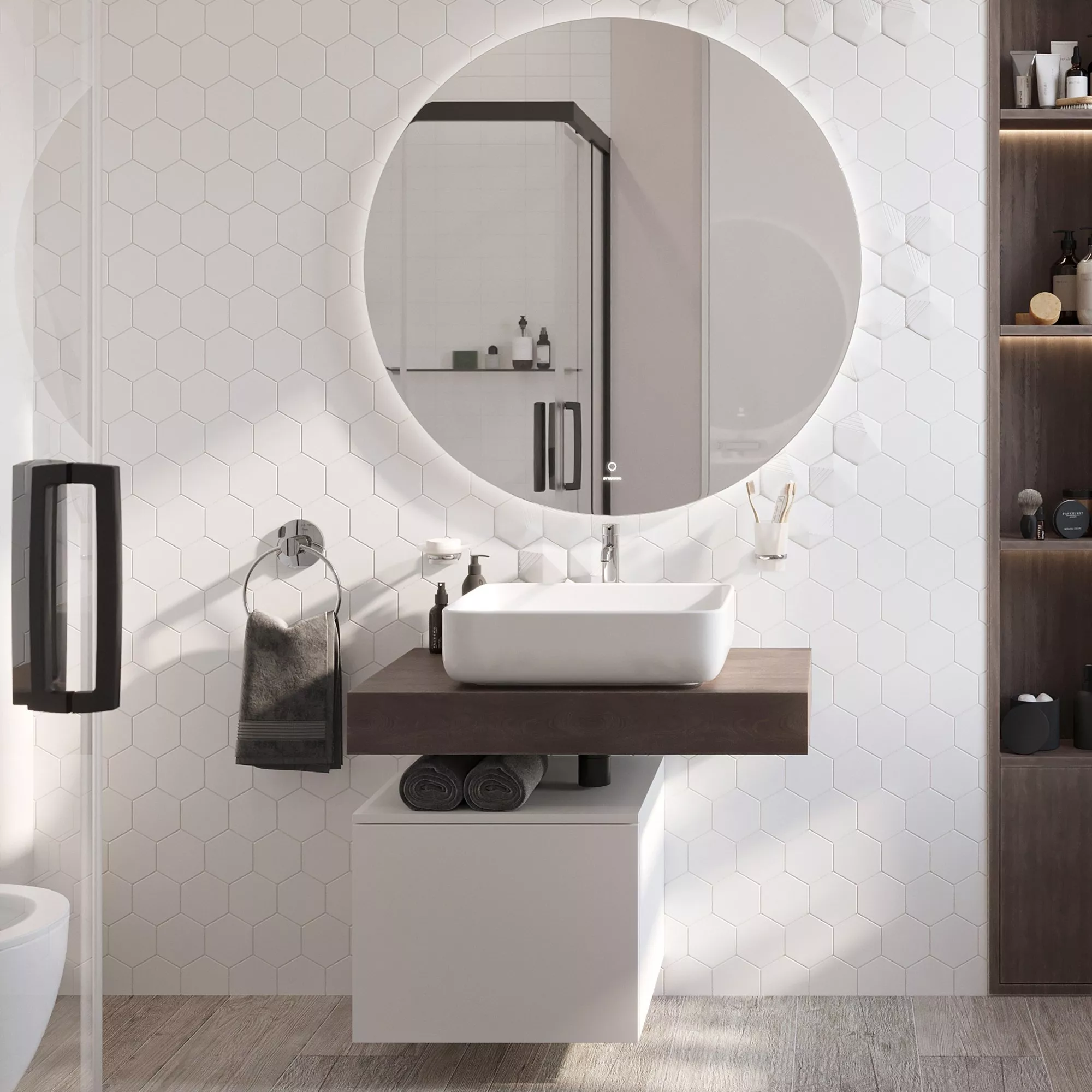 Комплекты мебели  Santehnika Room Мебель для ванной STWORKI Ольборг 80 столешница дуб карпентер, без отверстий, с тумбой 50, с раковиной STWORKI Soul 1 белой