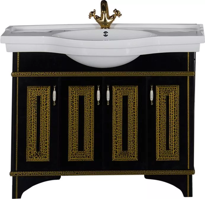 

Тумба с раковиной Aquanet Валенса 110 черный краколет/золото, Золото;черный;эффект старины